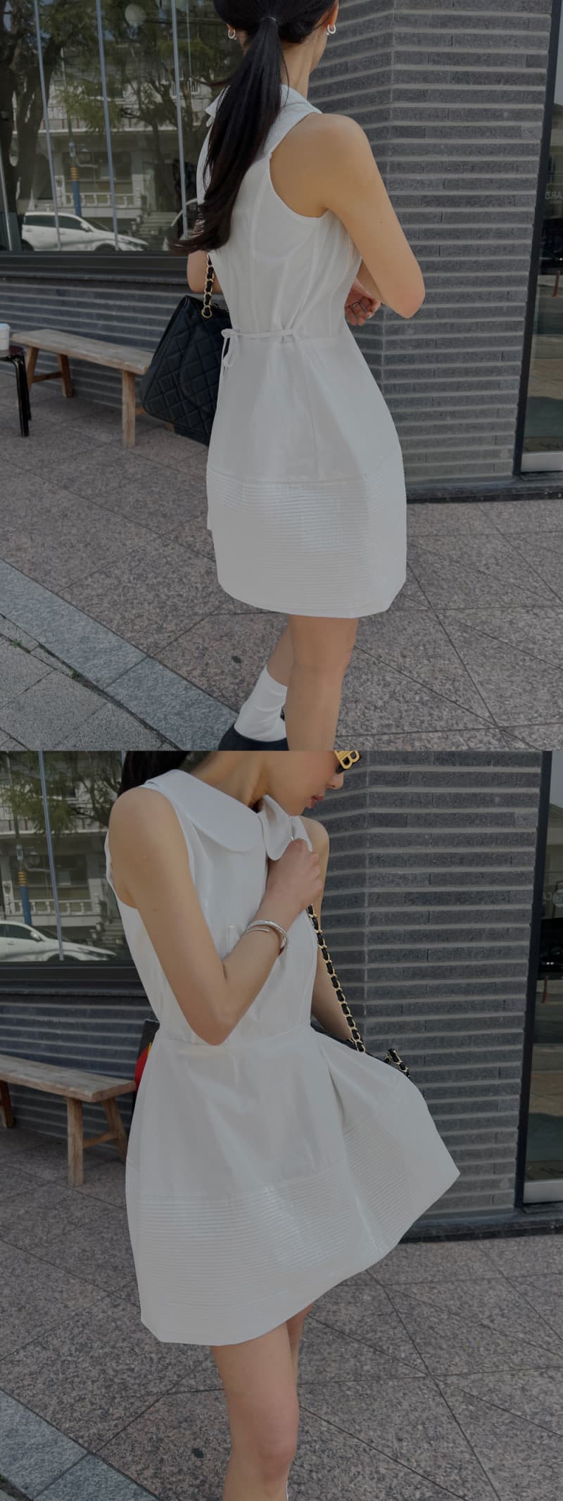 재고 있음 한국 ins 달콤한 스타일 화이트 베이비 칼라 조끼 여성 드레스 봄 여름 허리 수축 슬림해 보이는 A라인 스커트 상세 이미지 20