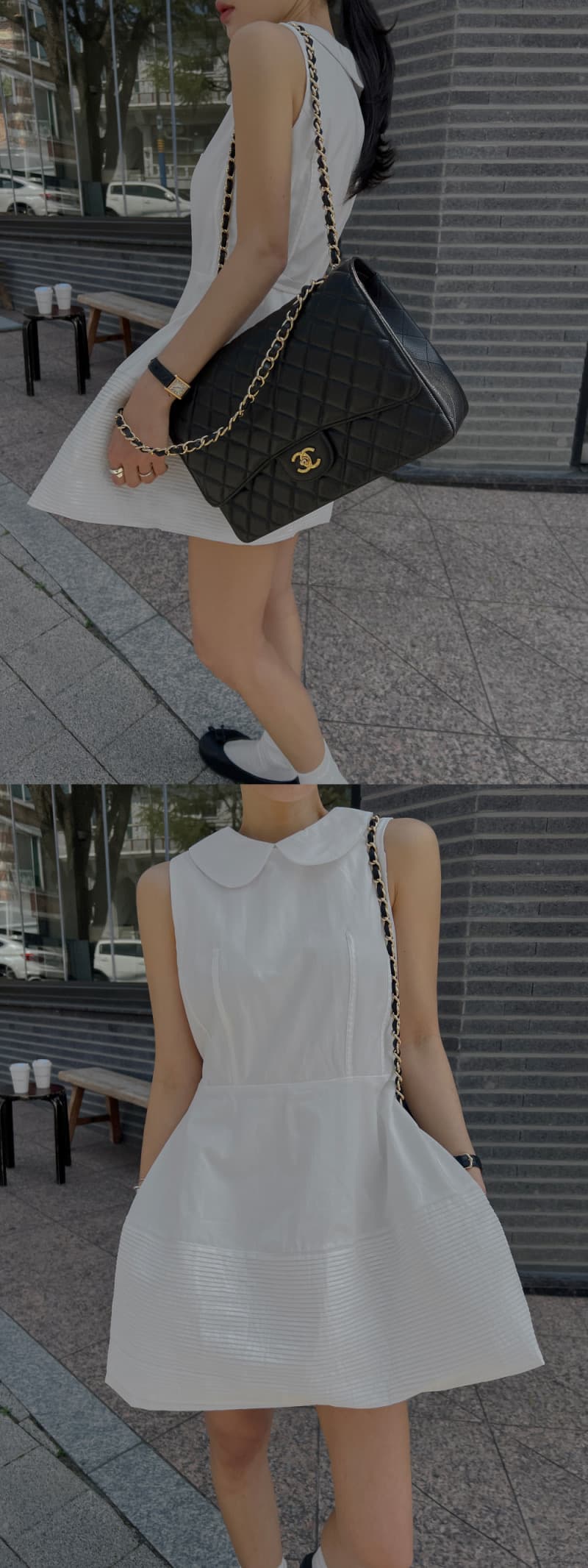 재고 있음 한국 ins 달콤한 스타일 화이트 베이비 칼라 조끼 여성 드레스 봄 여름 허리 수축 슬림해 보이는 A라인 스커트 상세 이미지 21