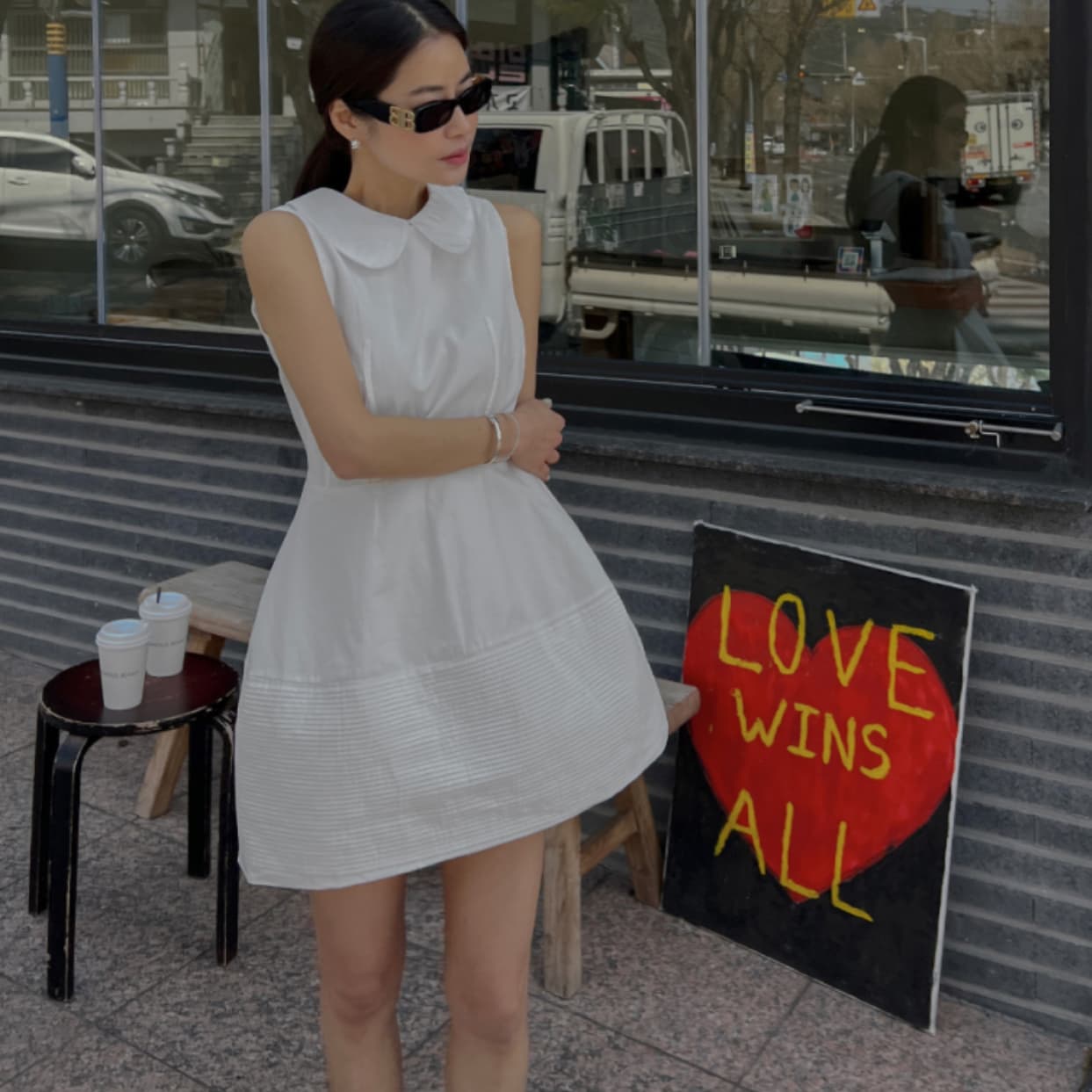재고 있음 한국 ins 달콤한 스타일 화이트 베이비 칼라 조끼 여성 드레스 봄 여름 허리 수축 슬림해 보이는 A라인 스커트 이미지 3