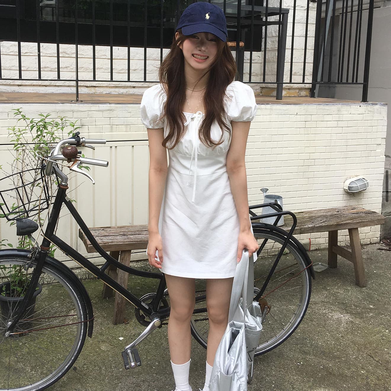 재고 있음 한국 ins 첫사랑 샤오 바이 치마 작은 정사각형 얼굴 거품 소매 소녀 드레스 이미지 2