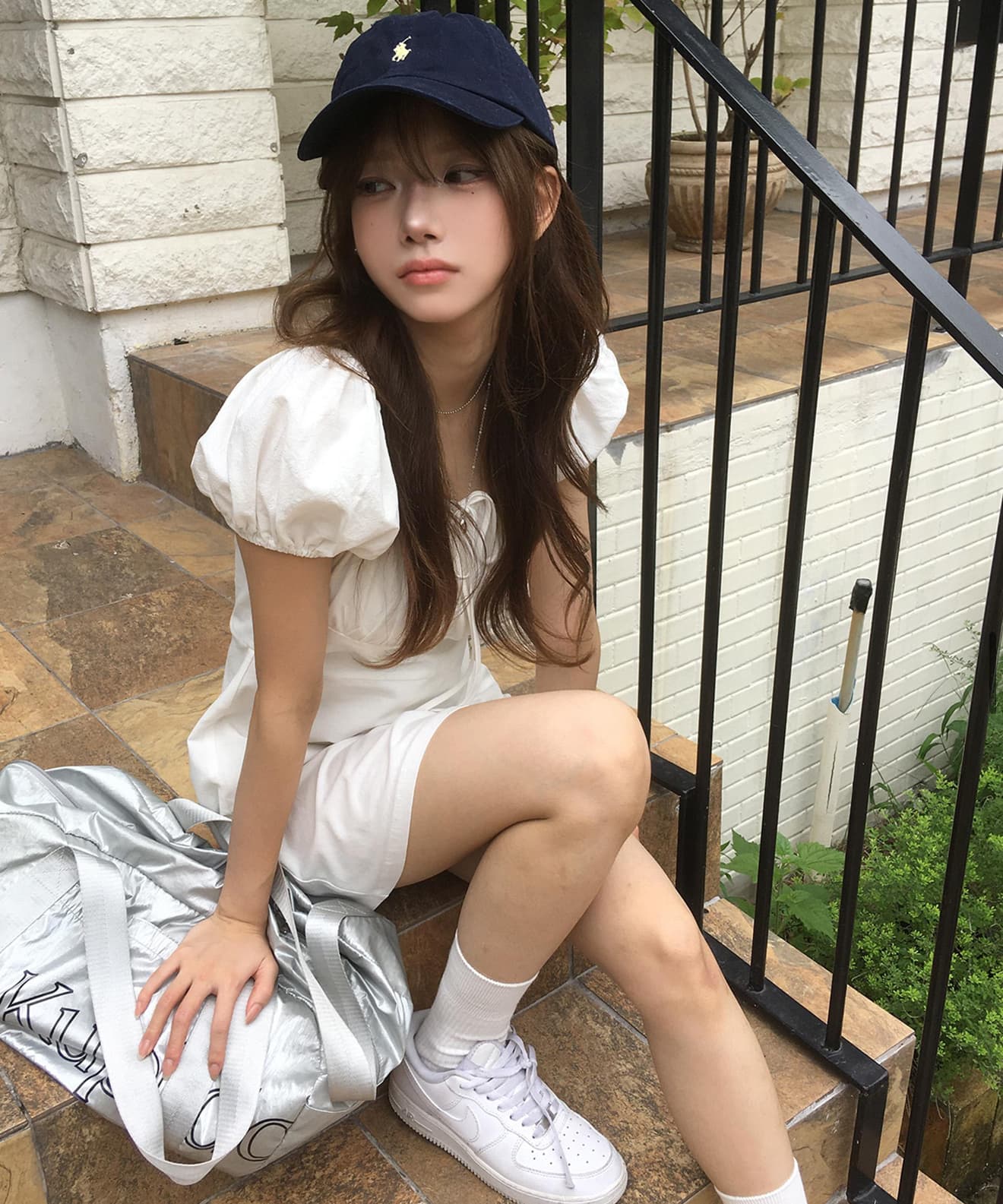 재고 있음 한국 ins 첫사랑 샤오 바이 치마 작은 정사각형 얼굴 거품 소매 소녀 드레스