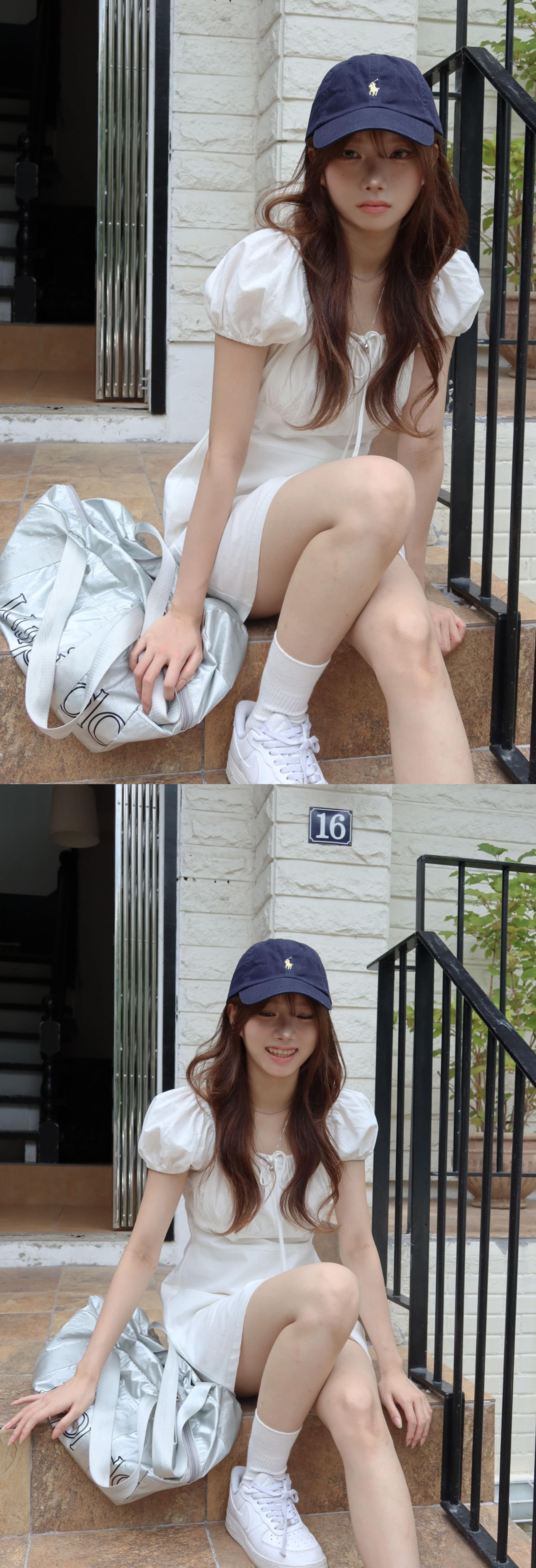 재고 있음 한국 ins 첫사랑 샤오 바이 치마 작은 정사각형 얼굴 거품 소매 소녀 드레스 상세 이미지 2