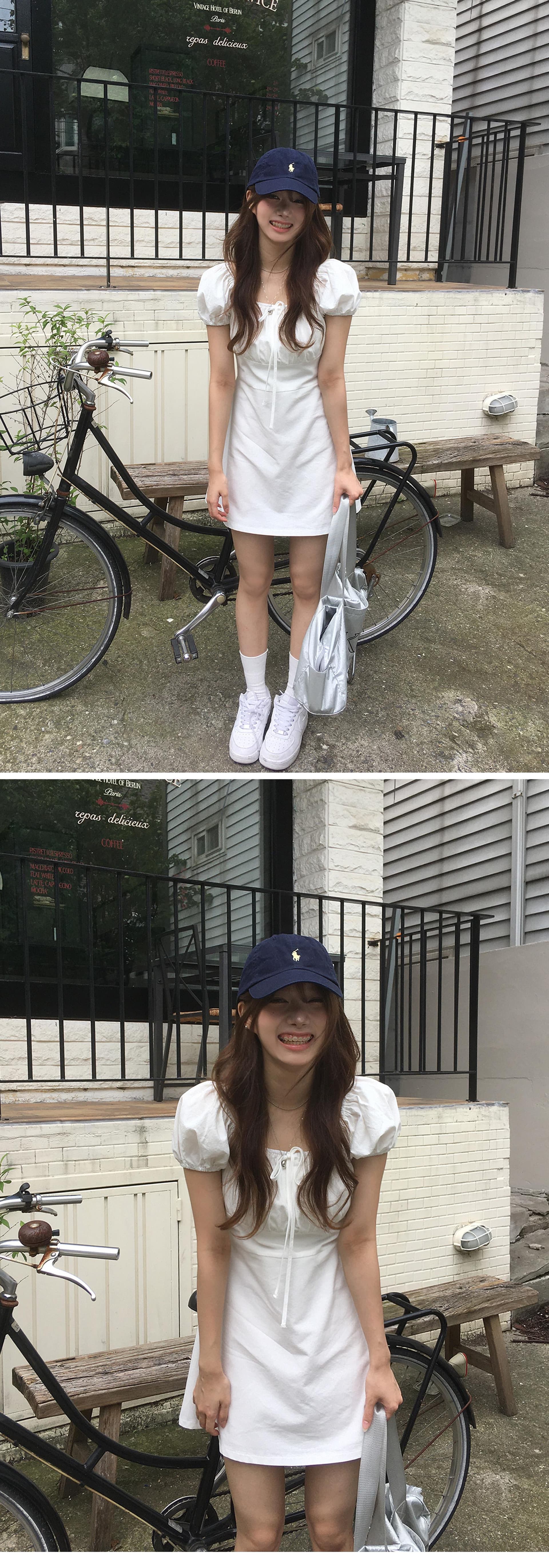 재고 있음 한국 ins 첫사랑 샤오 바이 치마 작은 정사각형 얼굴 거품 소매 소녀 드레스 상세 이미지 4