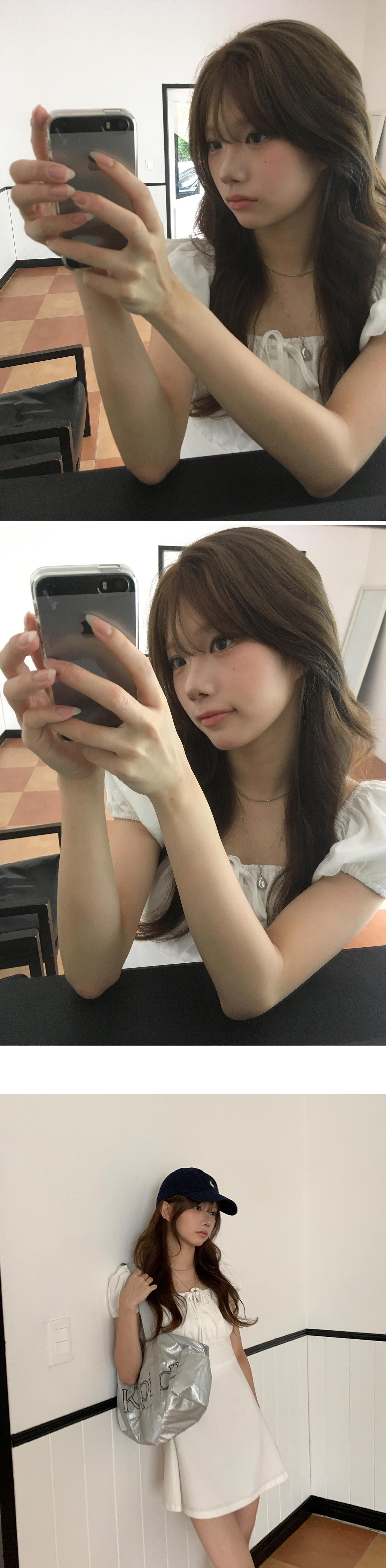 재고 있음 한국 ins 첫사랑 샤오 바이 치마 작은 정사각형 얼굴 거품 소매 소녀 드레스 상세 이미지 9