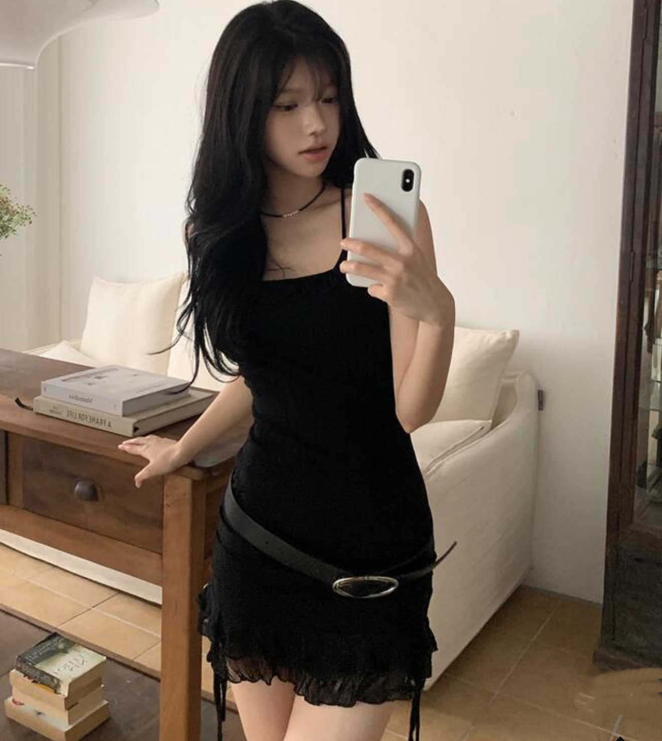 재고 있음 한국 ins 미친 보여주기 좋은 인물 레이스 슬립 몸매 가꾸기 레이스업 드레스 이미지 2