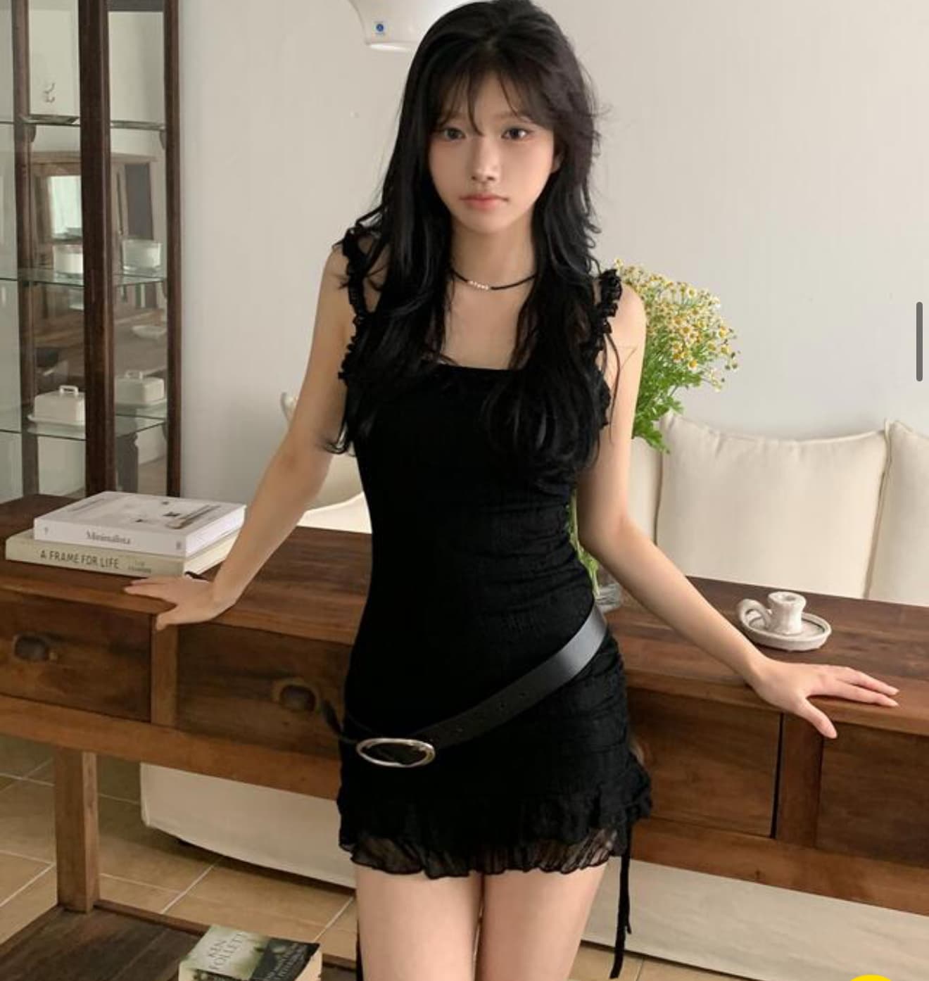 재고 있음 한국 ins 미친 보여주기 좋은 인물 레이스 슬립 몸매 가꾸기 레이스업 드레스 이미지 3