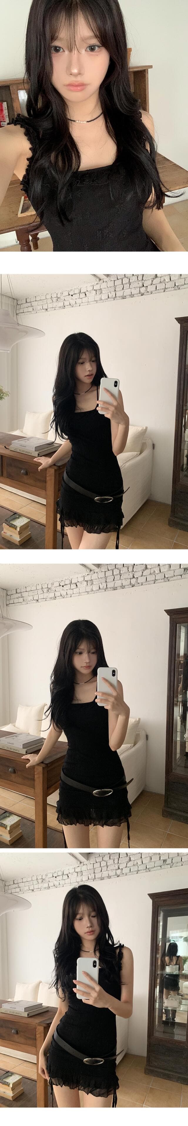 재고 있음 한국 ins 미친 보여주기 좋은 인물 레이스 슬립 몸매 가꾸기 레이스업 드레스 상세 이미지 1