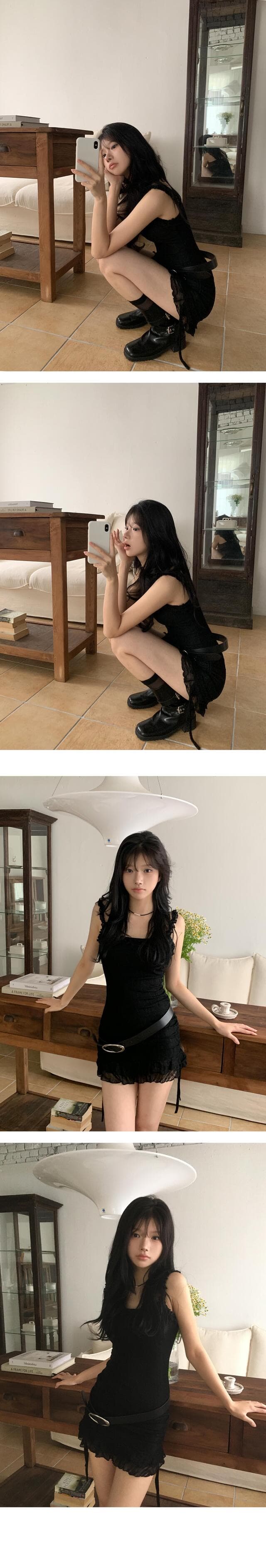재고 있음 한국 ins 미친 보여주기 좋은 인물 레이스 슬립 몸매 가꾸기 레이스업 드레스 상세 이미지 3