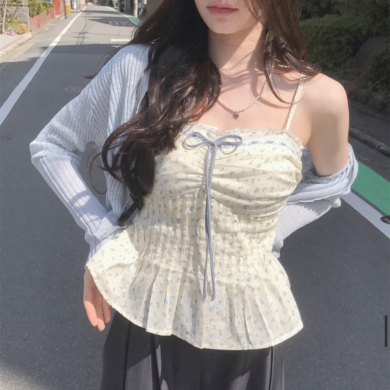 재고 있음 한국 ins 한 부서 달콤함 세트 꽃무늬 레이스 조각 슬립 여성 여름 외부 가져 가라. 오픈 가디건 이미지 3