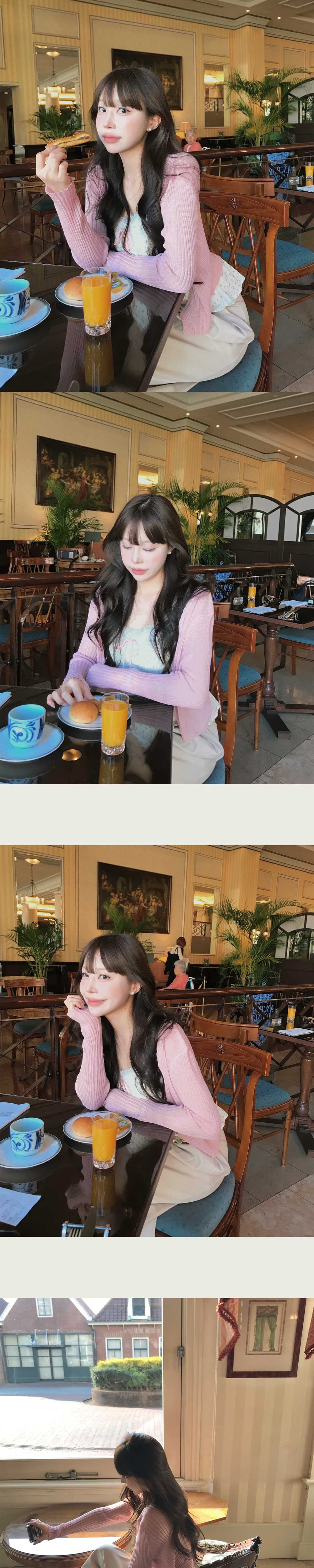 재고 있음 한국 ins 한 부서 달콤함 세트 꽃무늬 레이스 조각 슬립 여성 여름 외부 가져 가라. 오픈 가디건 상세 이미지 2