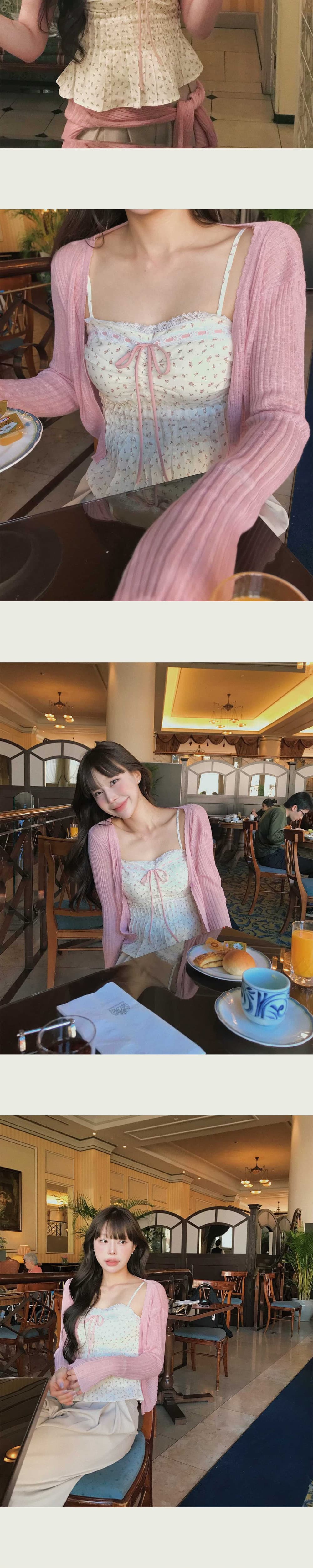 재고 있음 한국 ins 한 부서 달콤함 세트 꽃무늬 레이스 조각 슬립 여성 여름 외부 가져 가라. 오픈 가디건 상세 이미지 6