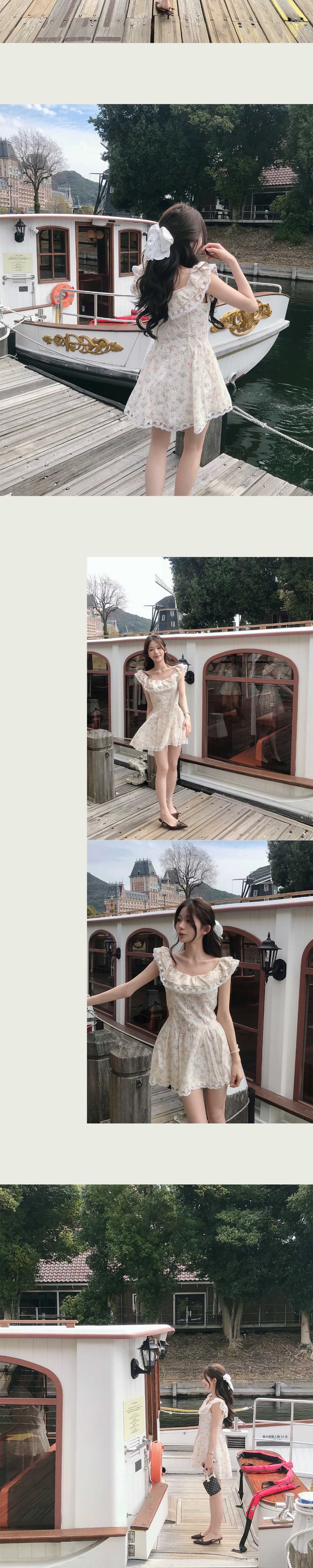 재고 있음 한국 ins 달콤함 레이스 꽃무늬 슬립 여성 드레스 프랑스식 미니 스커트 상세 이미지 5