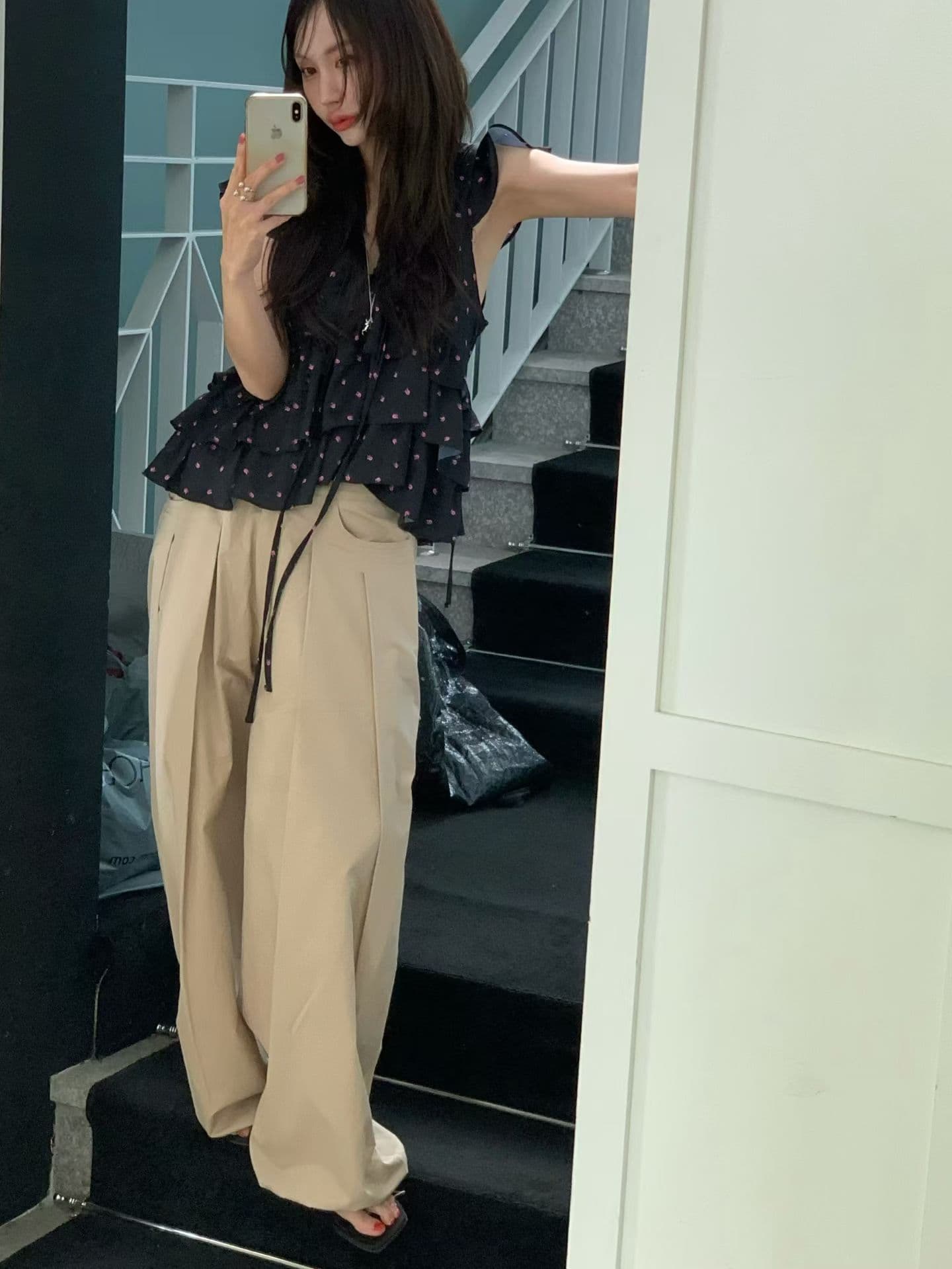 재고 있음 한국 ins 패션 품격 다용도 꽃무늬 프릴 셔츠 이미지 2