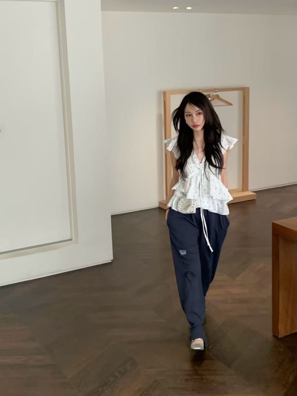 재고 있음 한국 ins 패션 품격 다용도 꽃무늬 프릴 셔츠 상세 이미지 19