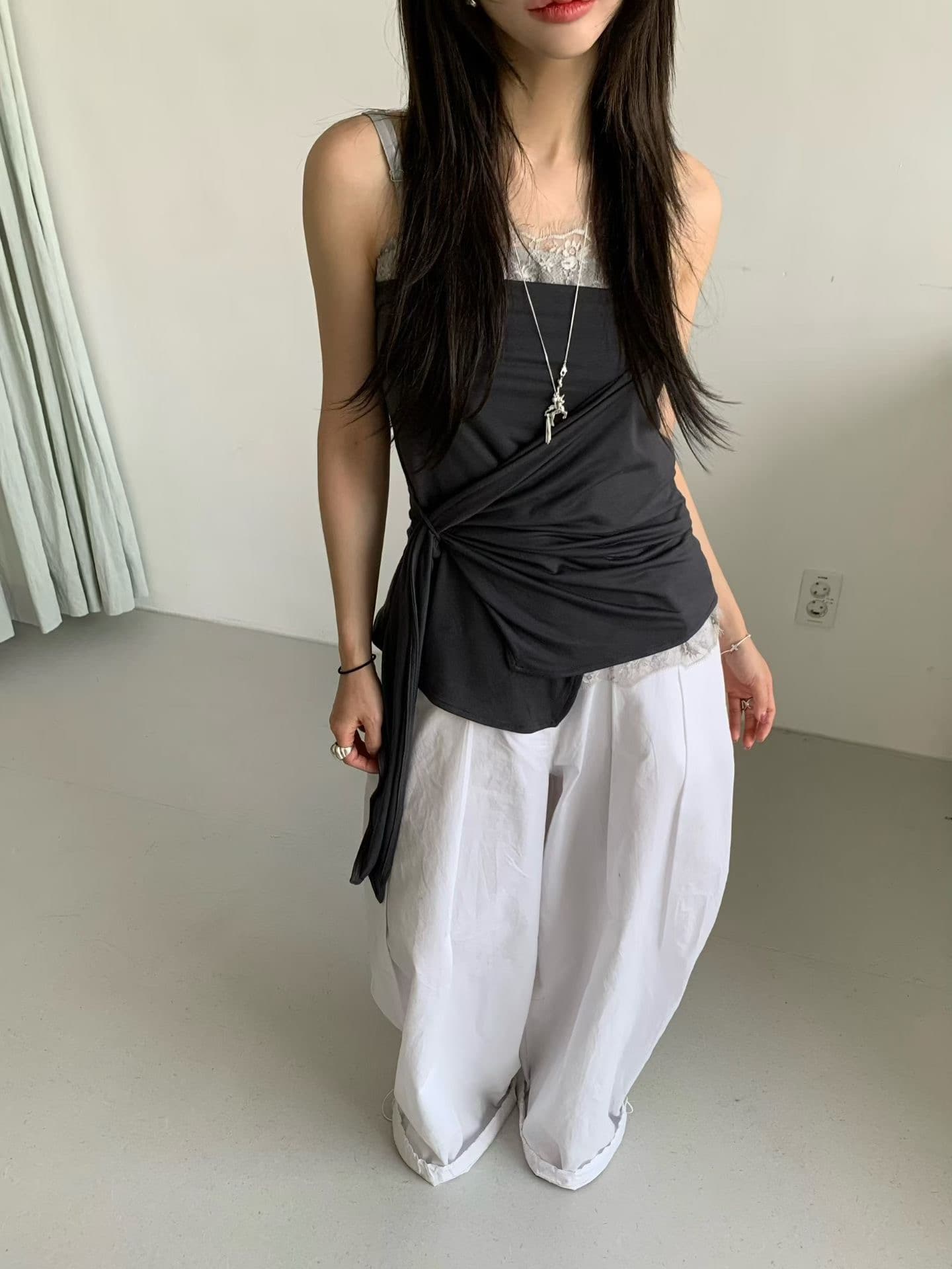 재고 있음 한국 동대문 봄 여름 새로운 단색 외출용 조끼 레이스업 튜브탑 상세 이미지 7