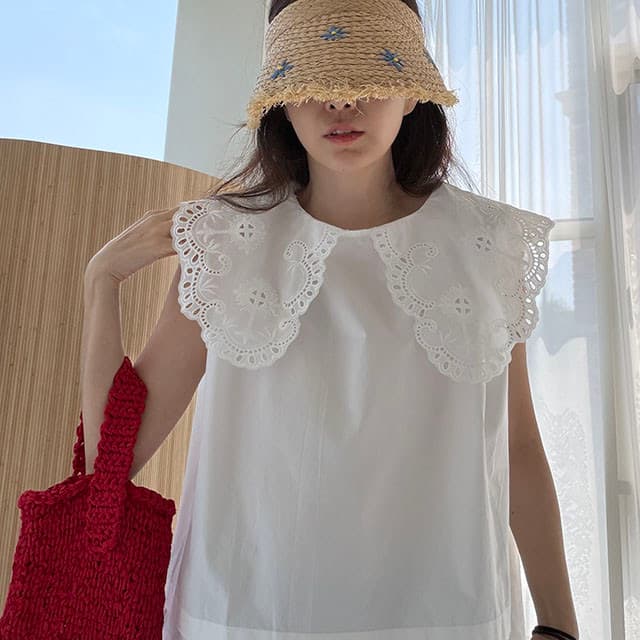 재고 있음 한국 ins 무거운 작업 홀로우 아웃 베이비 칼라 조끼 셔츠 고급 센스 고유 한 Chic 아름다운 민소매 맨위