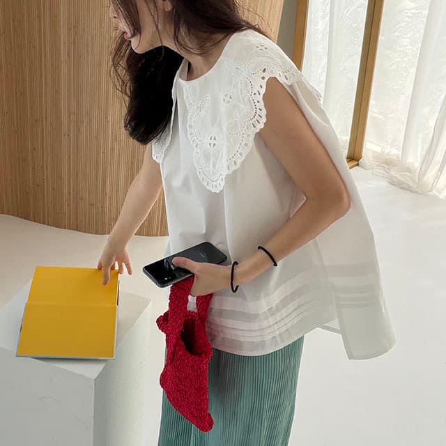 재고 있음 한국 ins 무거운 작업 홀로우 아웃 베이비 칼라 조끼 셔츠 고급 센스 고유 한 Chic 아름다운 민소매 맨위 상세 이미지 12