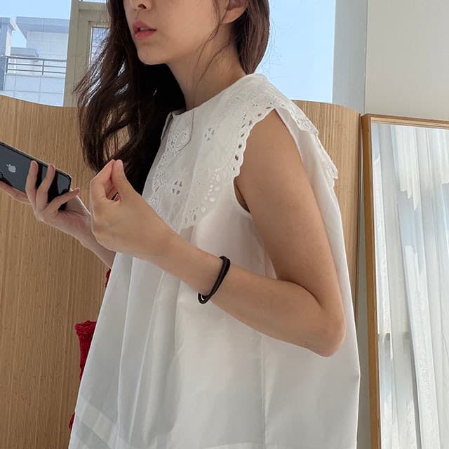 재고 있음 한국 ins 무거운 작업 홀로우 아웃 베이비 칼라 조끼 셔츠 고급 센스 고유 한 Chic 아름다운 민소매 맨위 상세 이미지 14