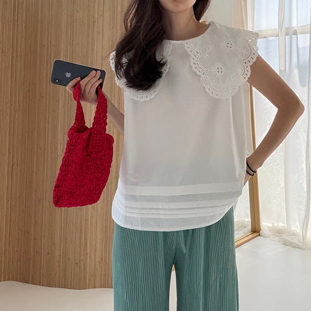 재고 있음 한국 ins 무거운 작업 홀로우 아웃 베이비 칼라 조끼 셔츠 고급 센스 고유 한 Chic 아름다운 민소매 맨위 상세 이미지 15