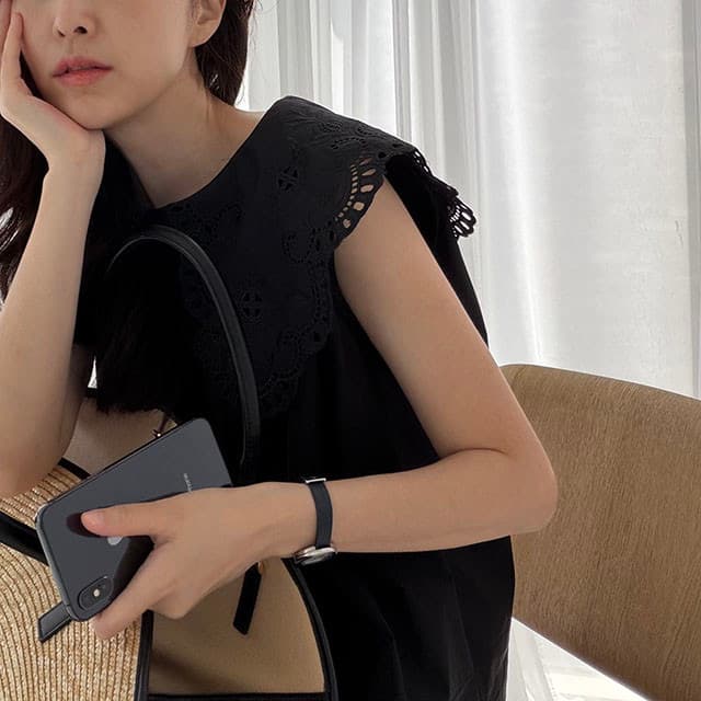 재고 있음 한국 ins 무거운 작업 홀로우 아웃 베이비 칼라 조끼 셔츠 고급 센스 고유 한 Chic 아름다운 민소매 맨위 상세 이미지 19