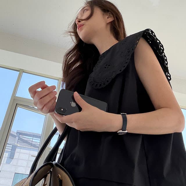 재고 있음 한국 ins 무거운 작업 홀로우 아웃 베이비 칼라 조끼 셔츠 고급 센스 고유 한 Chic 아름다운 민소매 맨위 상세 이미지 22