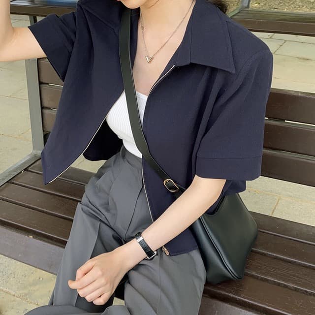 재고 있음 익스트림 제인 바람 지퍼 디자인 어깨 패드 셔츠 이미지 3
