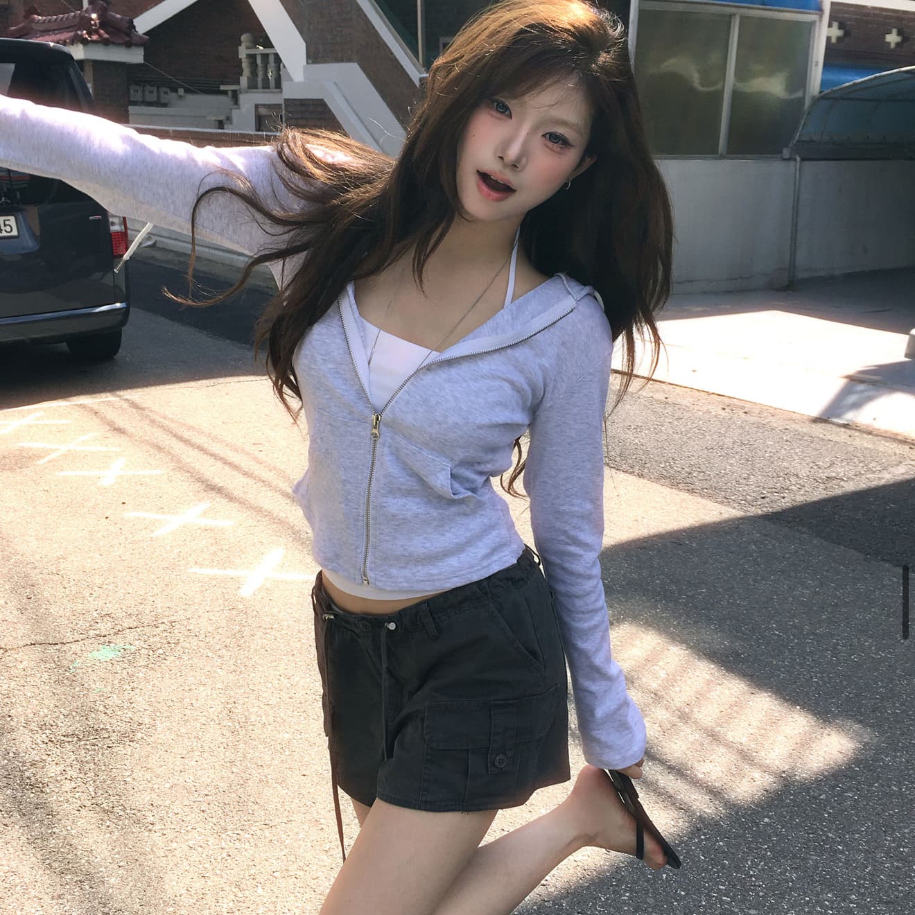 한국 ins 패션 품격 다용도 지퍼 후드티 후드 재킷 이미지 3