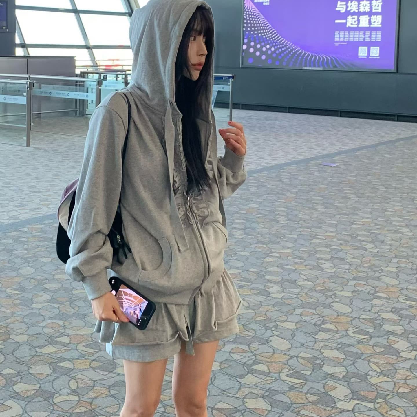 한국 ins 가을 겨울 새로운 패션 품격 후드티 세트