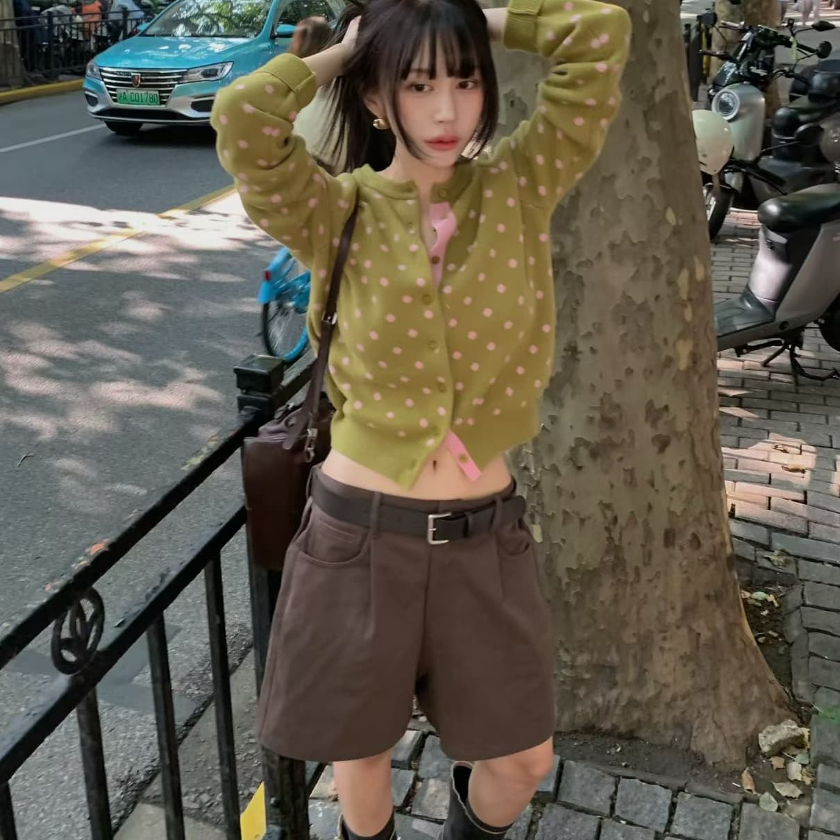 패션 품격 다용도 도트 무늬 니트 오픈 가디건