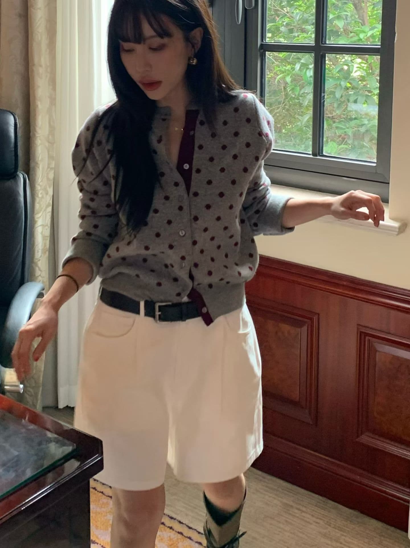 패션 품격 다용도 도트 무늬 니트 오픈 가디건 상세 이미지 10