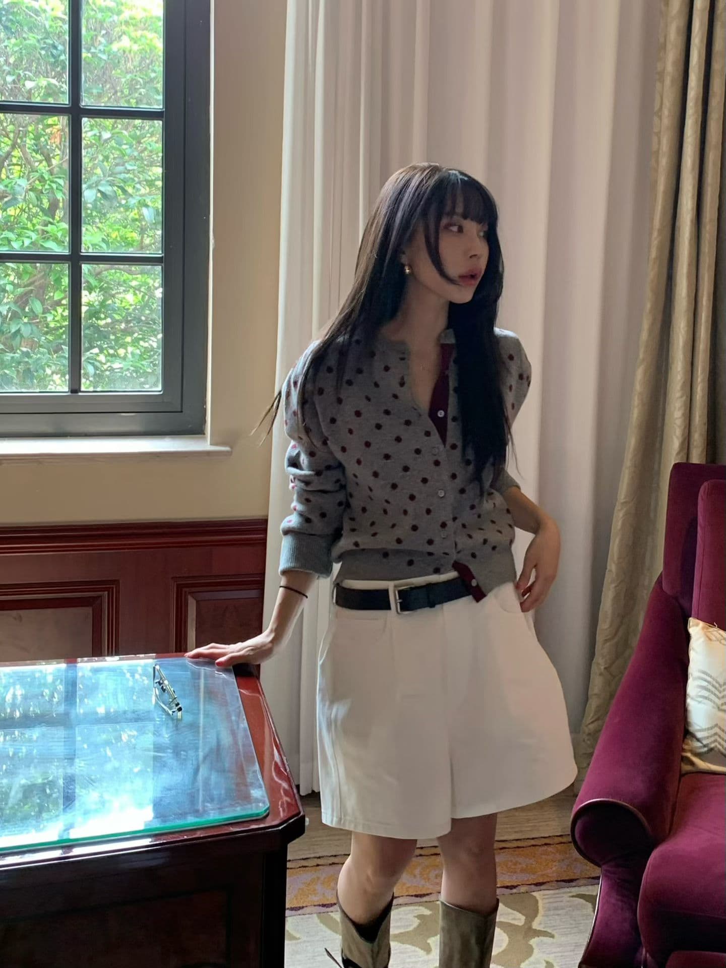 패션 품격 다용도 도트 무늬 니트 오픈 가디건 상세 이미지 14