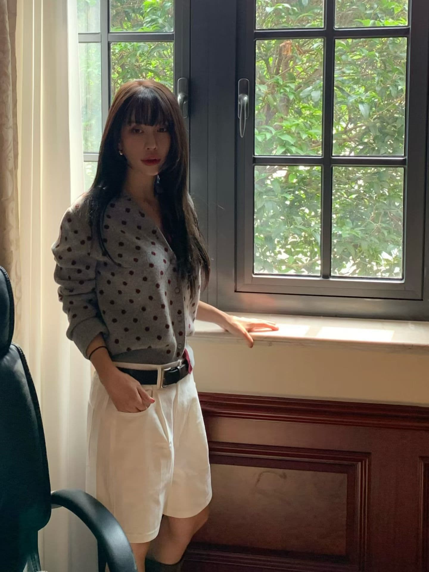 패션 품격 다용도 도트 무늬 니트 오픈 가디건 상세 이미지 15