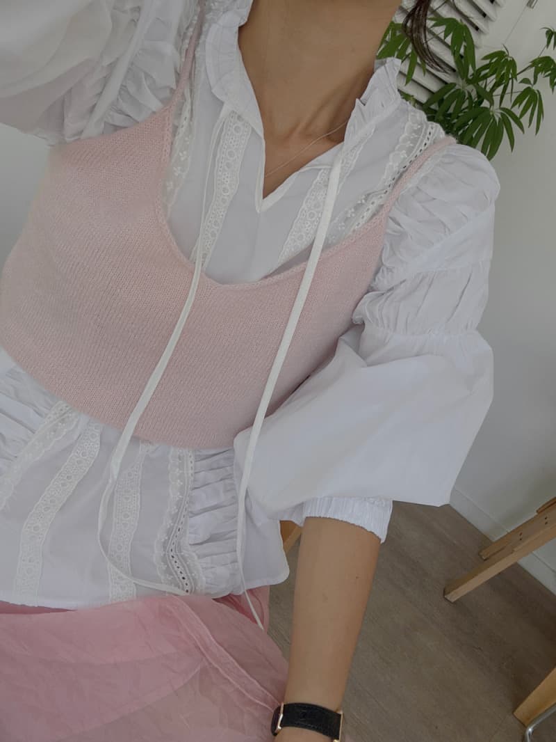 프랑스식 스탠드 칼라 프릴 레이스업 루즈핏 긴팔 여성 셔츠 화이트 레이스 레이스 연령 감소 품격 맨위 상세 이미지 4