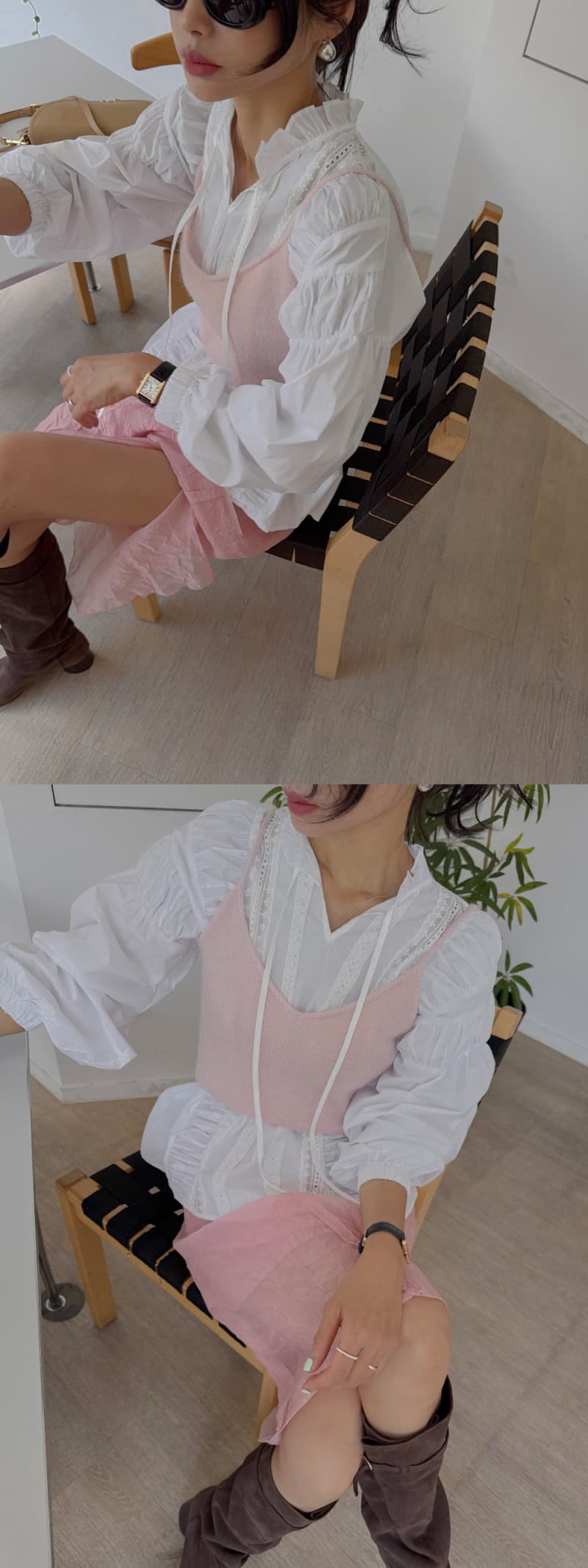 프랑스식 스탠드 칼라 프릴 레이스업 루즈핏 긴팔 여성 셔츠 화이트 레이스 레이스 연령 감소 품격 맨위 상세 이미지 5