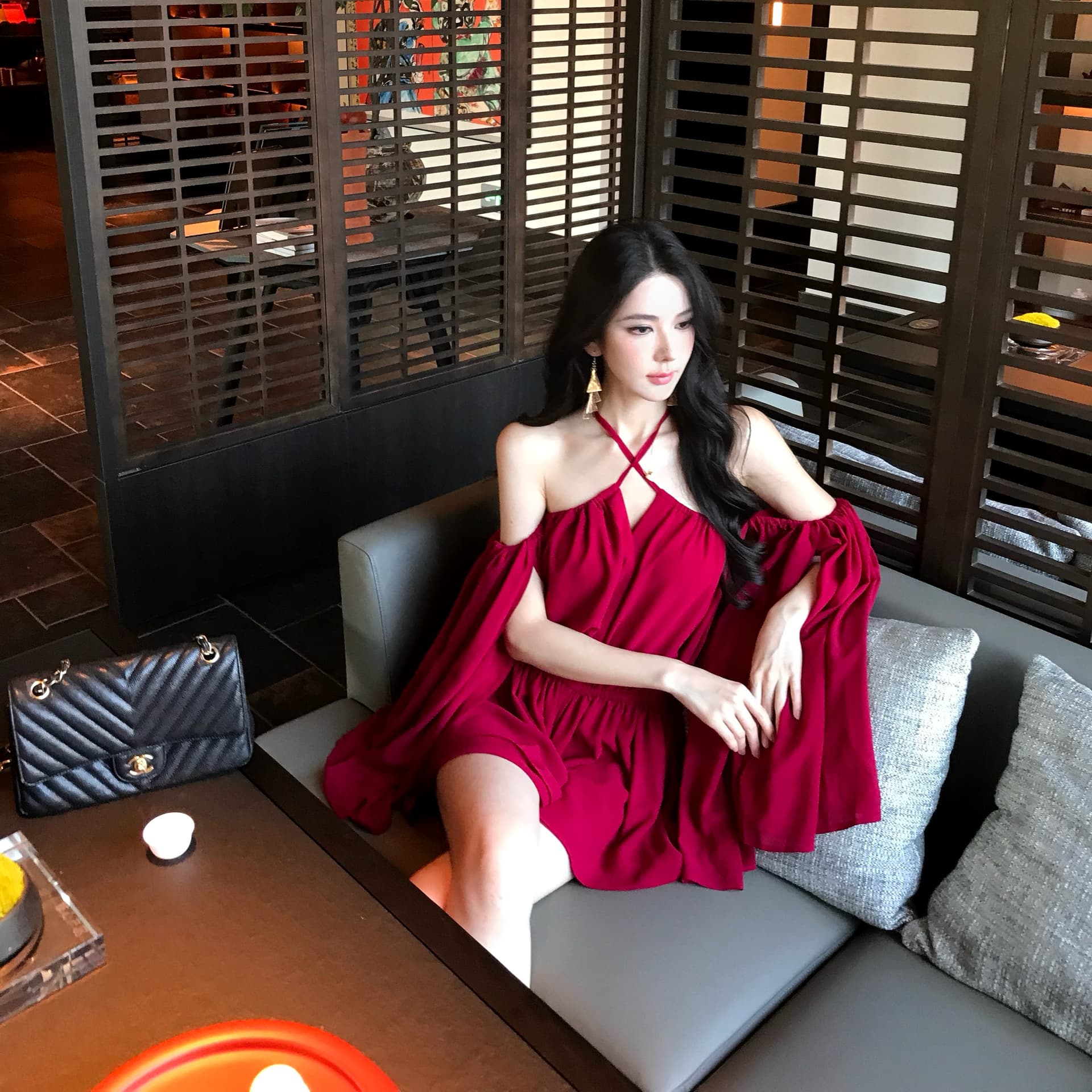프랑스식 빨간색 쉬폰 오프숄더 여성 드레스 여름 섹시함 순수한 욕망 아름다운 품격 허리 수축 생일 짧은 치마 상세 이미지 4