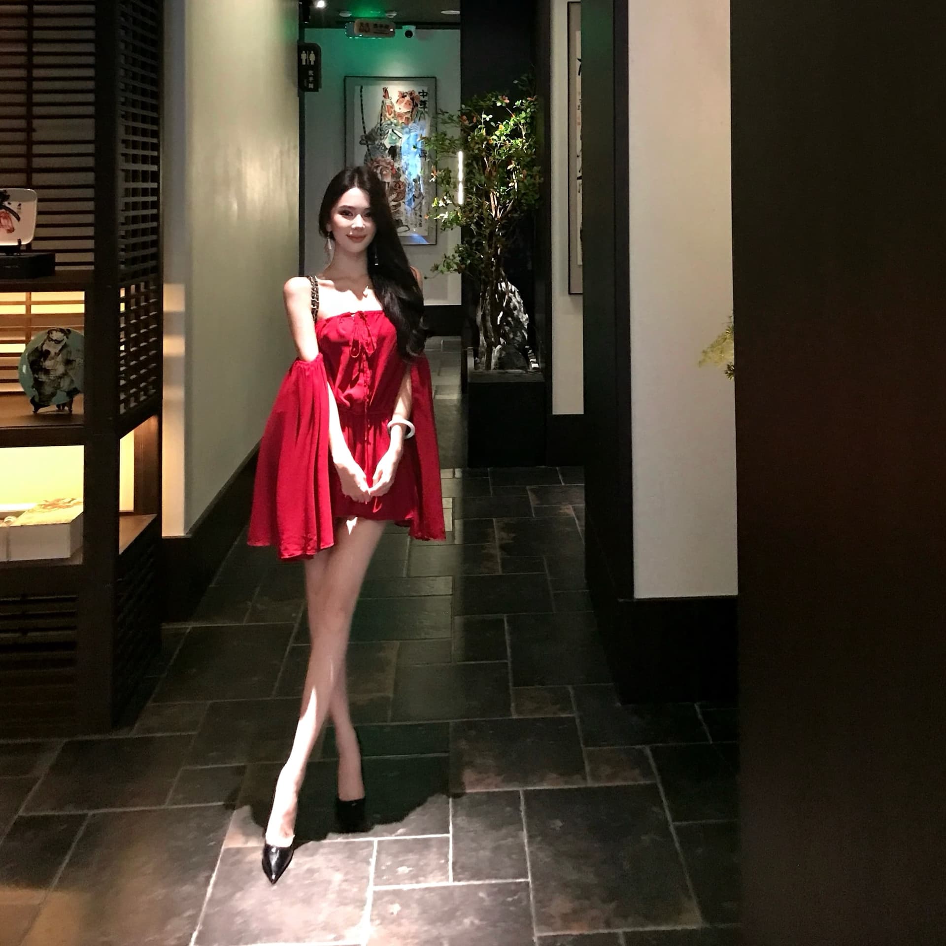 프랑스식 빨간색 쉬폰 오프숄더 여성 드레스 여름 섹시함 순수한 욕망 아름다운 품격 허리 수축 생일 짧은 치마 상세 이미지 6