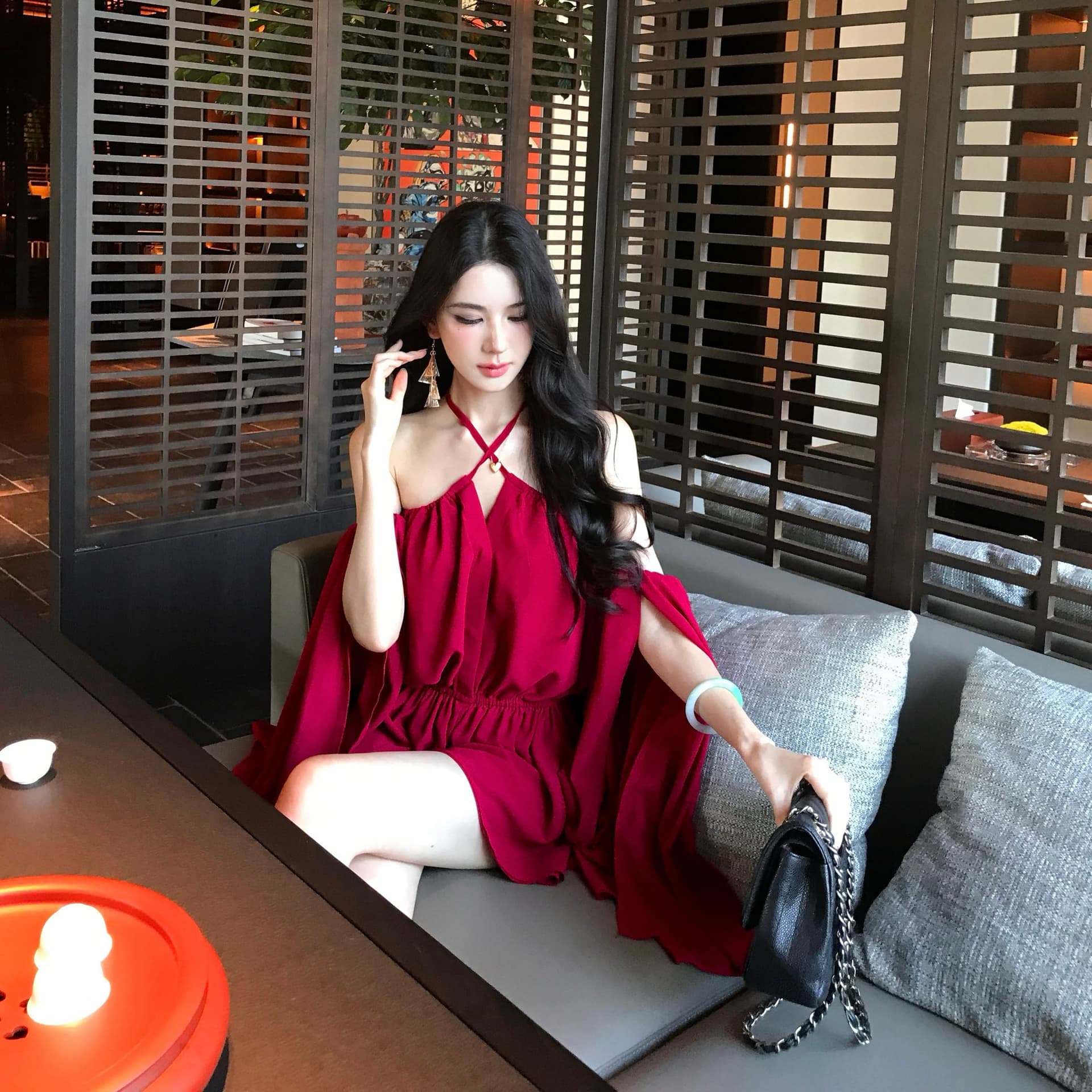 프랑스식 빨간색 쉬폰 오프숄더 여성 드레스 여름 섹시함 순수한 욕망 아름다운 품격 허리 수축 생일 짧은 치마 상세 이미지 12