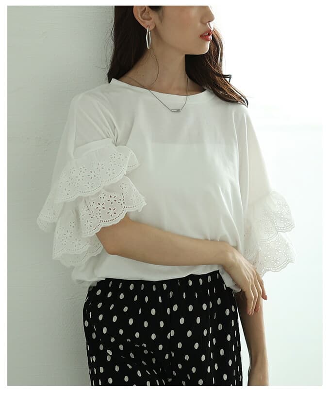 2026 봄 여름 새로운 일본 롯데 폭발 대외 무역 여성 의류 자수 홀로우 아웃 고급 레이스 t 7부 소매 티셔츠 상세 이미지 21