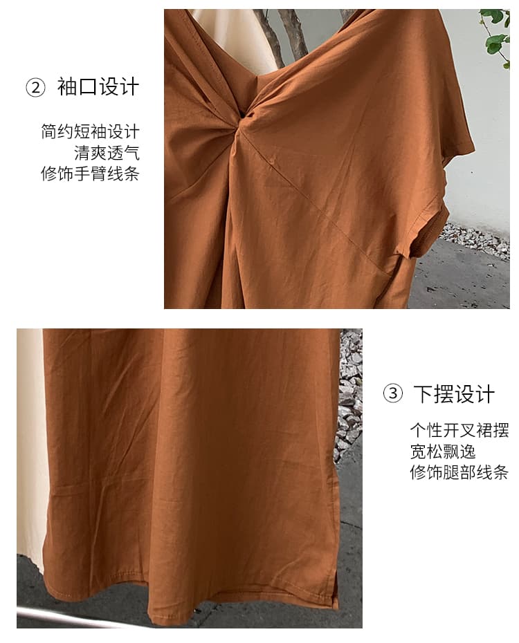 실사 한국 chic 레트로 프랑스식 비틀림 전후 둘 착용 루즈핏 롱 스커트 여름 품격 반팔 드레스 상세 이미지 7
