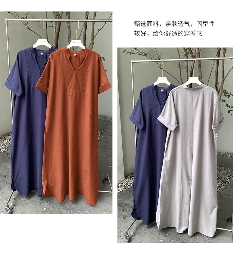 실사 일본과 한국 여름 새로운 드레스 일본식 레트로 품격 출퇴근 루즈핏 반팔 A라인 스커트 롱 스커트 여성 상세 이미지 3