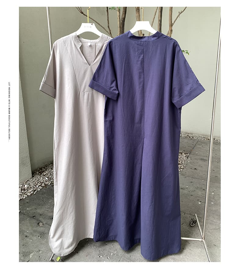 실사 일본과 한국 여름 새로운 드레스 일본식 레트로 품격 출퇴근 루즈핏 반팔 A라인 스커트 롱 스커트 여성 상세 이미지 21