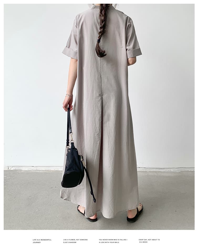 실사 일본과 한국 여름 새로운 드레스 일본식 레트로 품격 출퇴근 루즈핏 반팔 A라인 스커트 롱 스커트 여성 상세 이미지 31