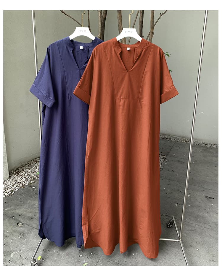 실사 일본과 한국 여름 새로운 드레스 일본식 레트로 품격 출퇴근 루즈핏 반팔 A라인 스커트 롱 스커트 여성 상세 이미지 41
