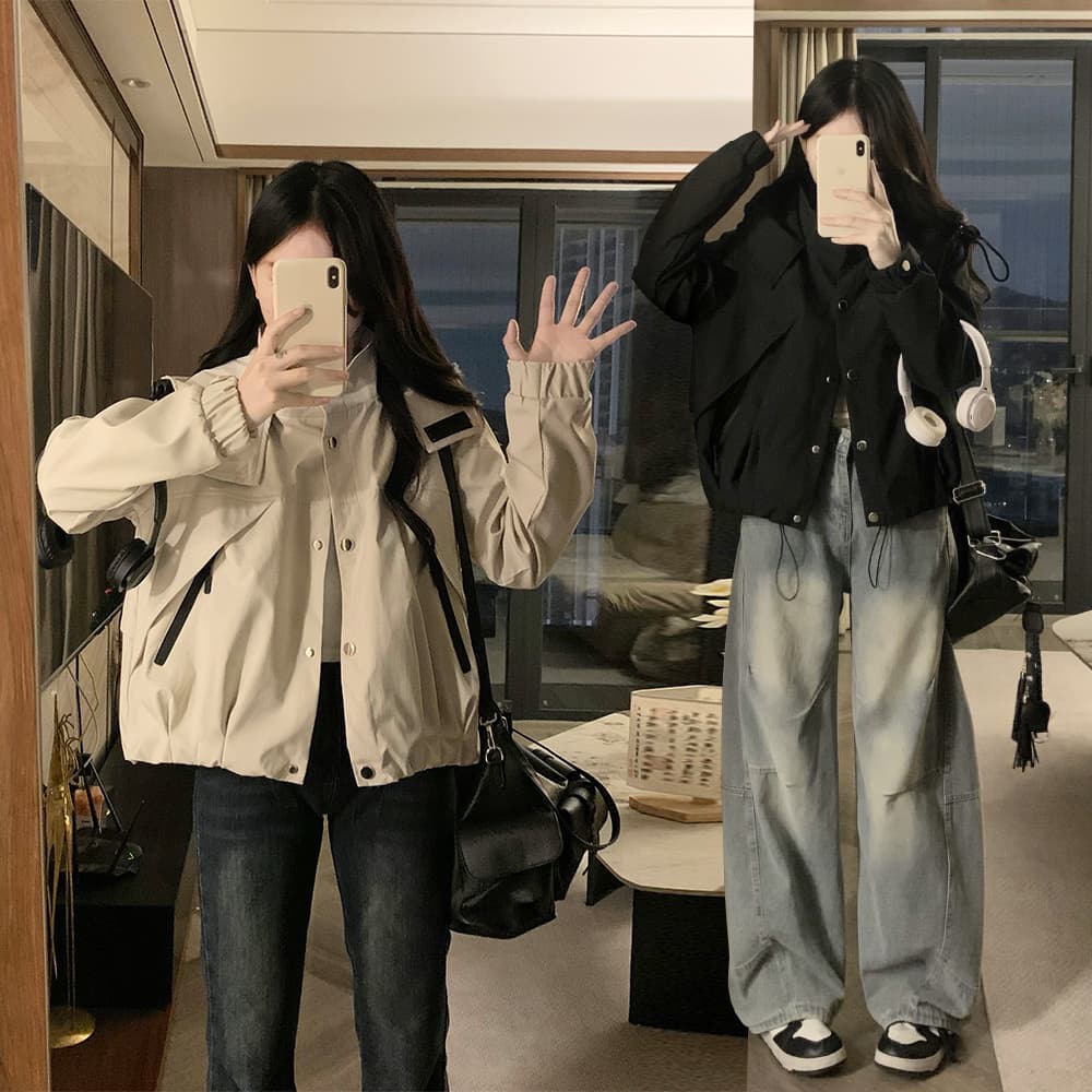 봄 쇼트 스타일 재킷 여성 긴 소매 바람막이 재킷 학원 스타일 캐주얼 방수 재킷 봄 드레스 패션 자켓 이미지 2