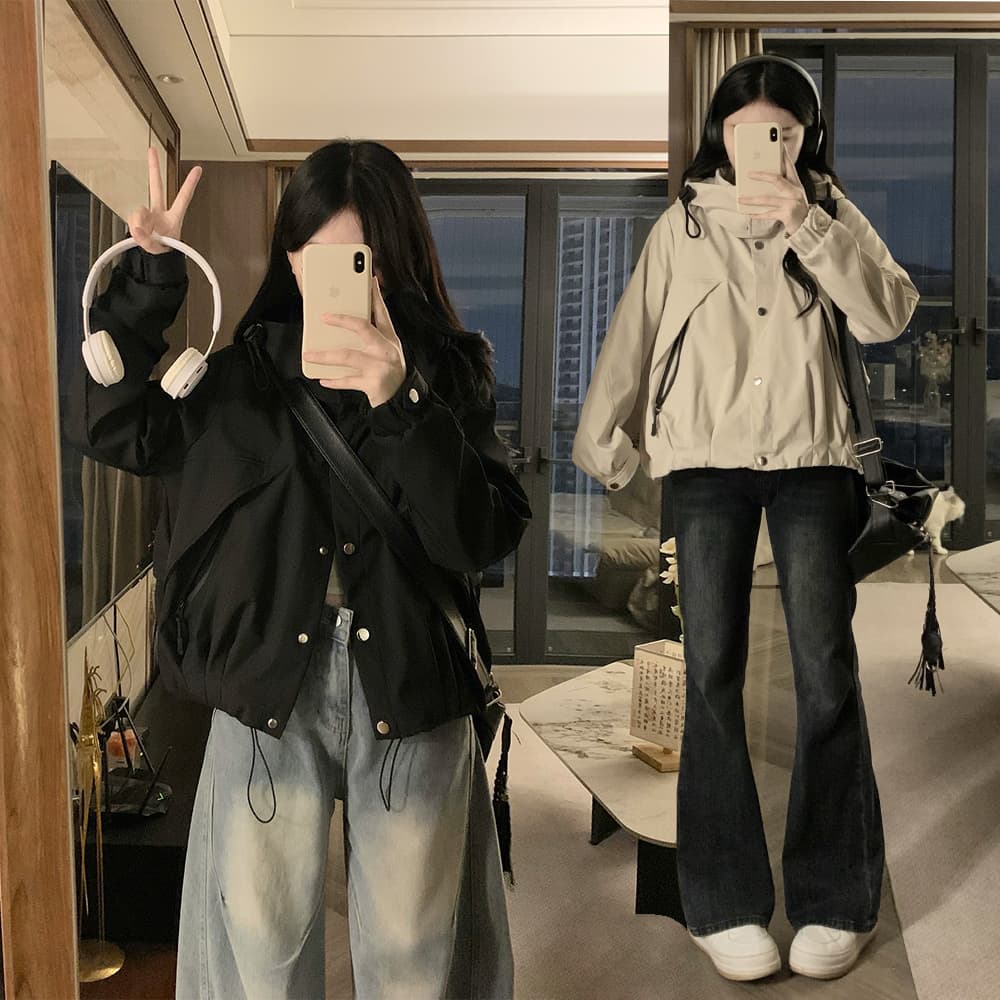 봄 쇼트 스타일 재킷 여성 긴 소매 바람막이 재킷 학원 스타일 캐주얼 방수 재킷 봄 드레스 패션 자켓 이미지 3