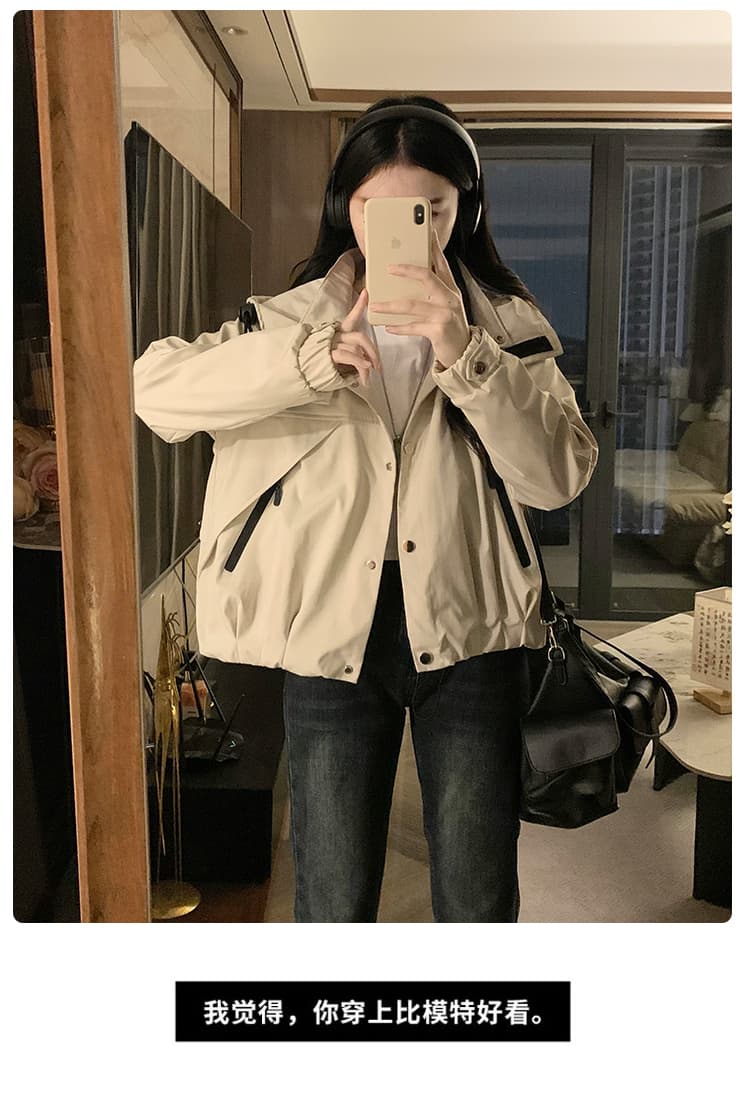 봄 쇼트 스타일 재킷 여성 긴 소매 바람막이 재킷 학원 스타일 캐주얼 방수 재킷 봄 드레스 패션 자켓 상세 이미지 5