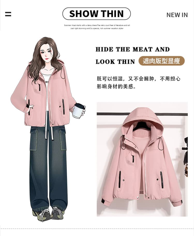 봄 여성 의류 자켓 새로운 작은 키 후드 맨위 짧은 외투 학원 스타일 패션 방수 여성 코트 상세 이미지 2