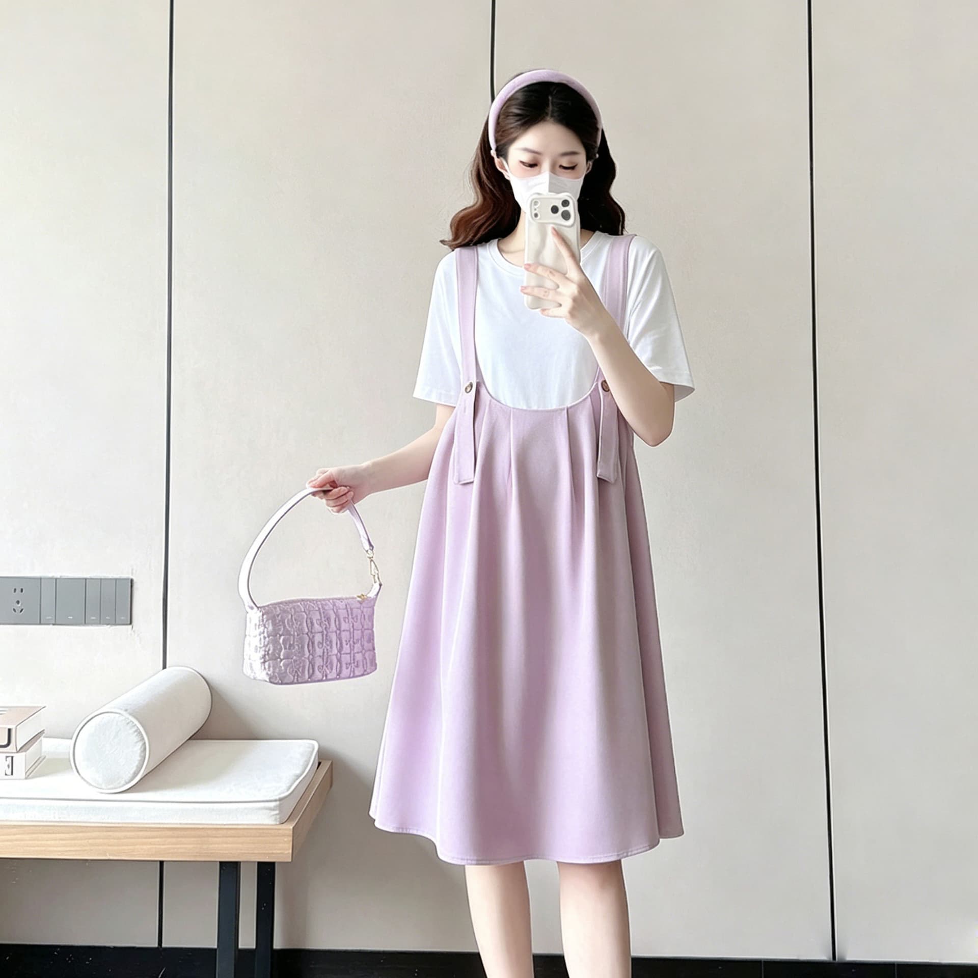 여름 반팔 임산부 드레스 여름 새로운 빅 사이즈 임신 전체 마침표 루즈핏 에디션 멜빵 스커트 새로운 이미지 2