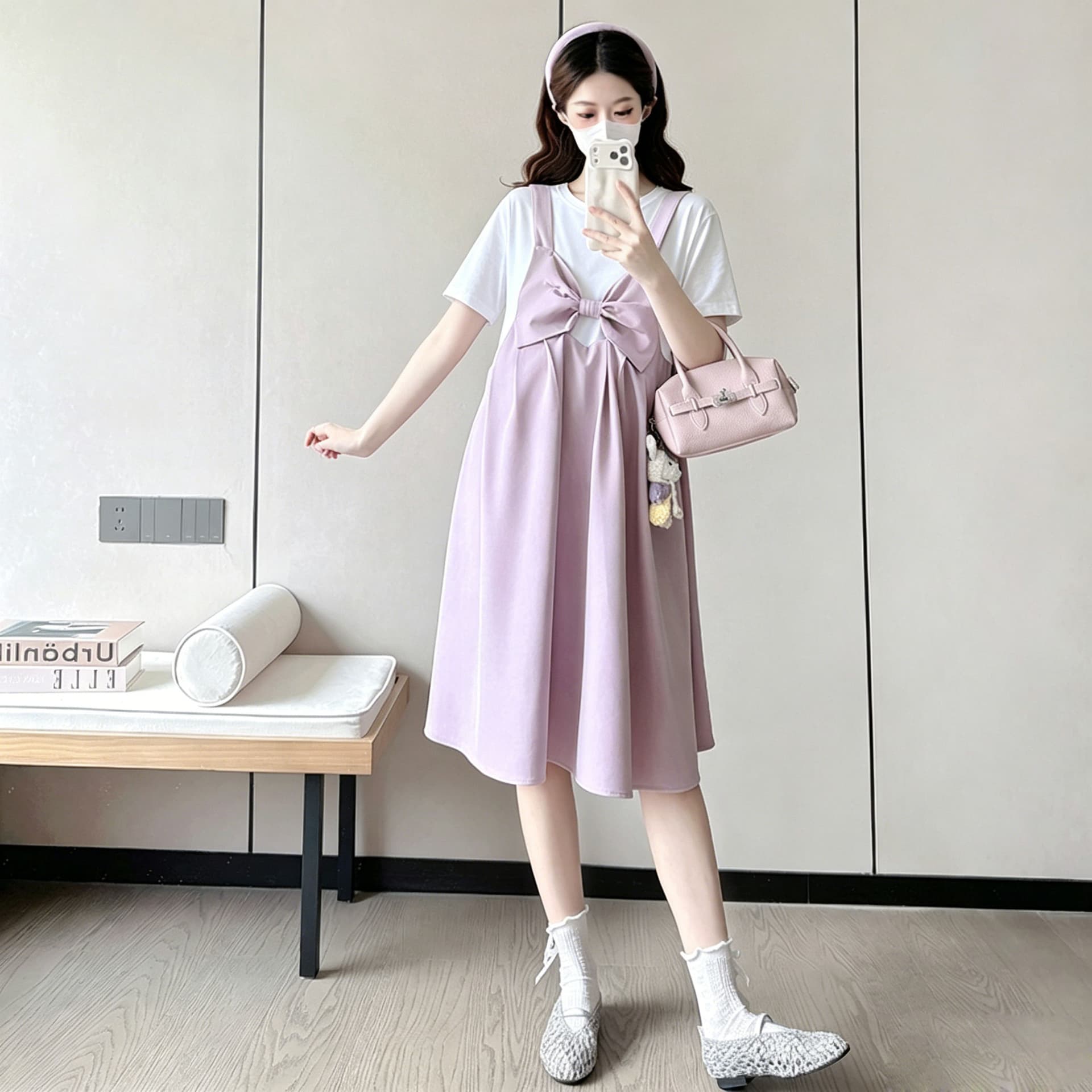 여름 반팔 임산부 드레스 여름 새로운 빅 사이즈 임신 전체 마침표 루즈핏 에디션 멜빵 스커트 새로운 이미지 3
