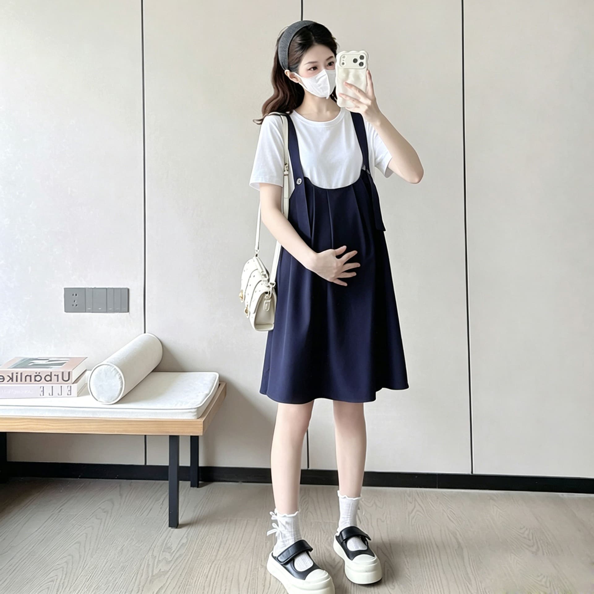 여름 반팔 임산부 드레스 여름 새로운 빅 사이즈 임신 전체 마침표 루즈핏 에디션 멜빵 스커트 새로운 이미지 4